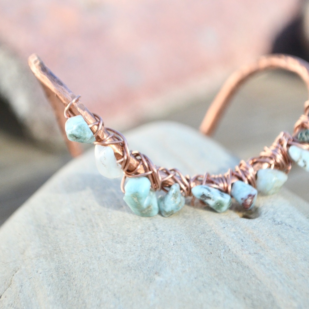 Genuine Larimar Cuff Bracelet Copper Handmade - Picture 5 of 8